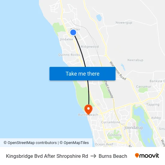 Kingsbridge Bvd After Shropshire Rd to Burns Beach map