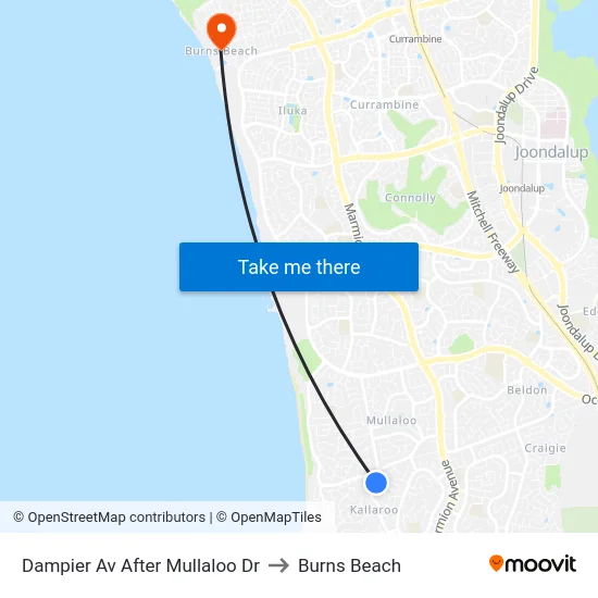 Dampier Av After Mullaloo Dr to Burns Beach map