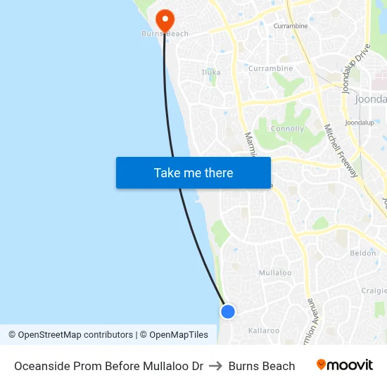Oceanside Prom Before Mullaloo Dr to Burns Beach map