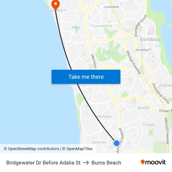 Bridgewater Dr Before Adalia St to Burns Beach map