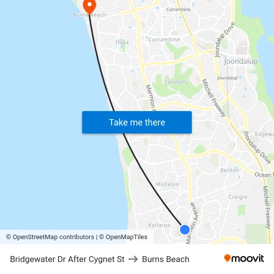 Bridgewater Dr After Cygnet St to Burns Beach map