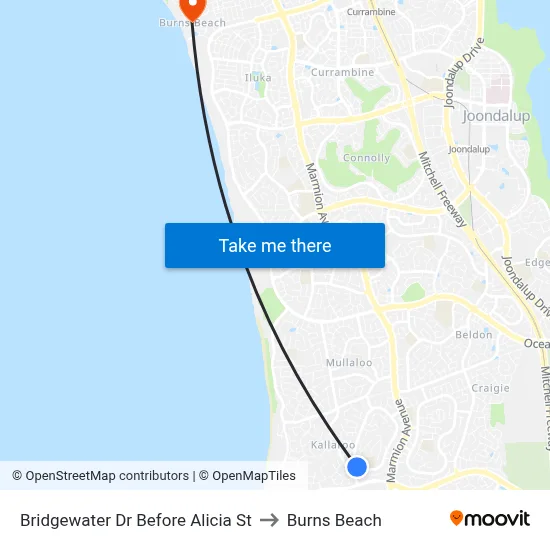 Bridgewater Dr Before Alicia St to Burns Beach map