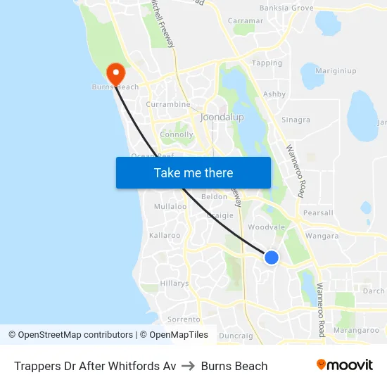 Trappers Dr After Whitfords Av to Burns Beach map