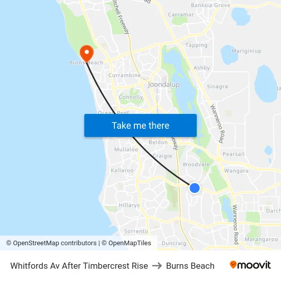 Whitfords Av After Timbercrest Rise to Burns Beach map