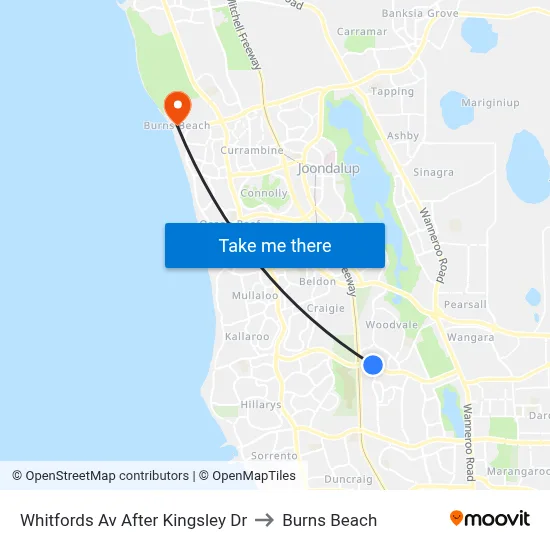 Whitfords Av After Kingsley Dr to Burns Beach map