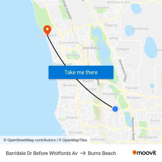 Barridale Dr Before Whitfords Av to Burns Beach map