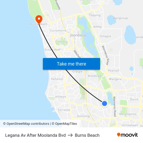 Legana Av After Moolanda Bvd to Burns Beach map