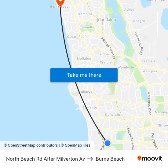 North Beach Rd After Milverton Av to Burns Beach map