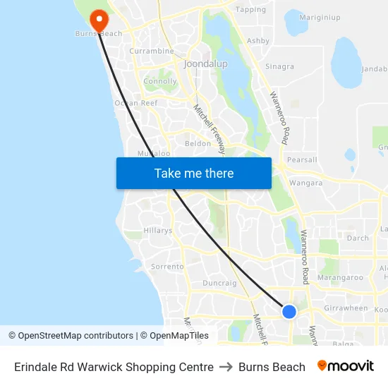 Erindale Rd Warwick Shopping Centre to Burns Beach map