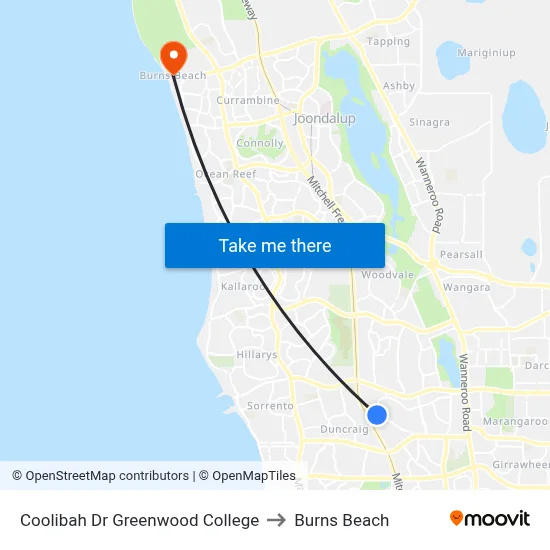 Coolibah Dr Greenwood College to Burns Beach map