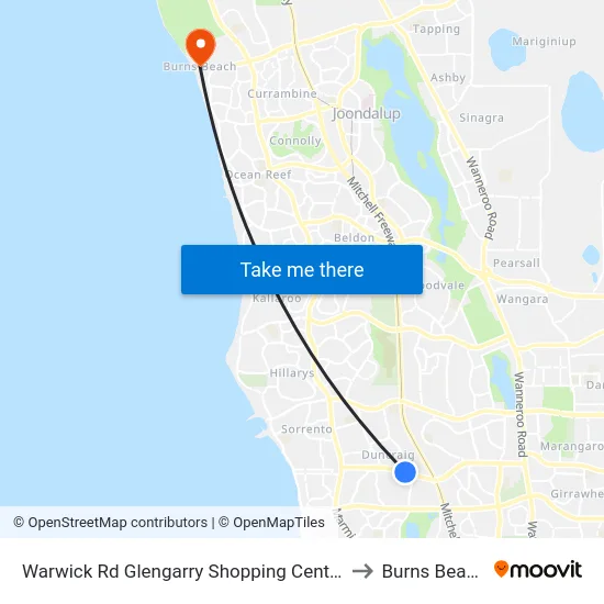 Warwick Rd Glengarry Shopping Centre to Burns Beach map
