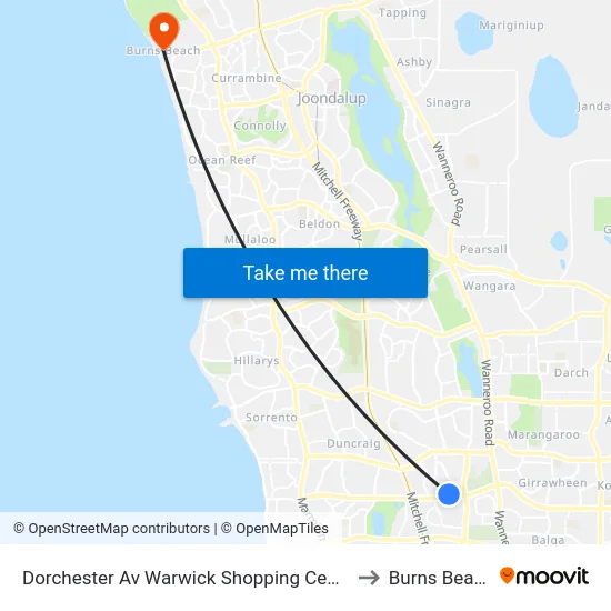 Dorchester Av Warwick Shopping Centre to Burns Beach map