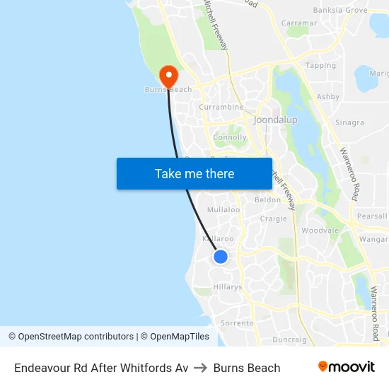 Endeavour Rd After Whitfords Av to Burns Beach map