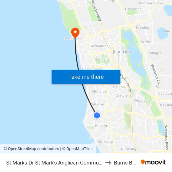 St Marks Dr St Mark's Anglican Community School to Burns Beach map