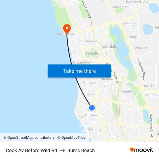 Cook Av Before Wild Rd to Burns Beach map