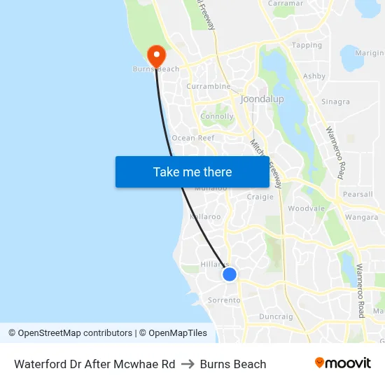 Waterford Dr After Mcwhae Rd to Burns Beach map