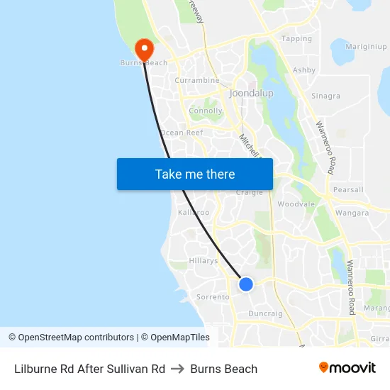 Lilburne Rd After Sullivan Rd to Burns Beach map