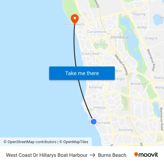 West Coast Dr Hillarys Boat Harbour to Burns Beach map