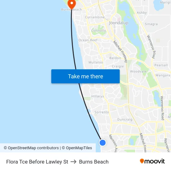Flora Tce Before Lawley St to Burns Beach map