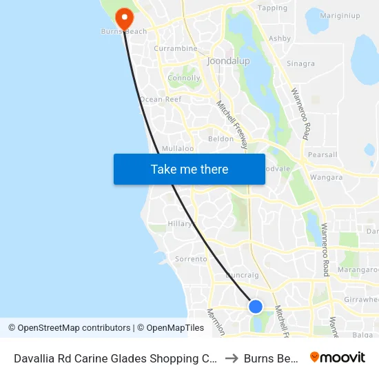 Davallia Rd Carine Glades Shopping Centre to Burns Beach map