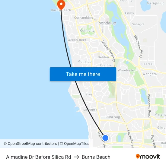 Almadine Dr Before Silica Rd to Burns Beach map