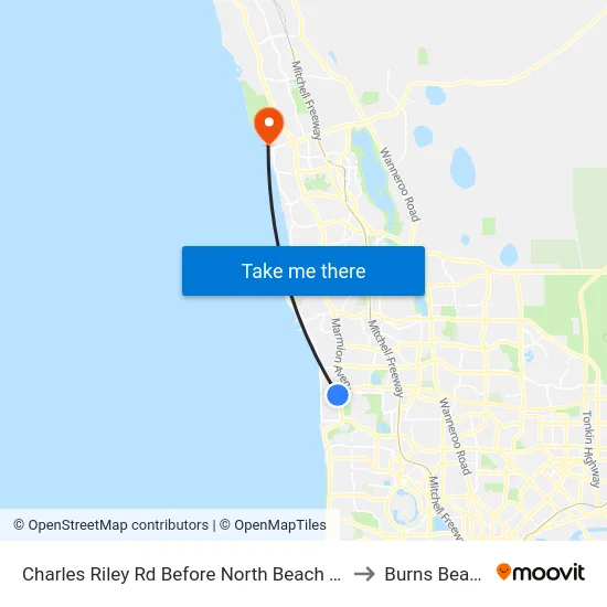 Charles Riley Rd Before North Beach Rd to Burns Beach map