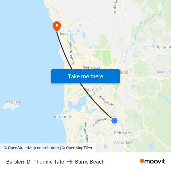 Burslem Dr Thornlie Tafe to Burns Beach map