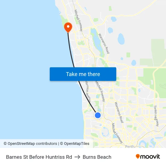 Barnes St Before Huntriss Rd to Burns Beach map