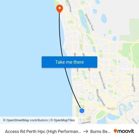 Access Rd Perth Hpc (High Performance Ctr) to Burns Beach map