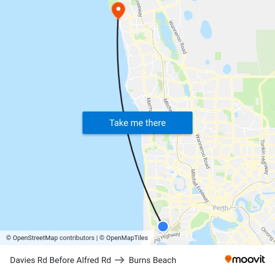 Davies Rd Before Alfred Rd to Burns Beach map