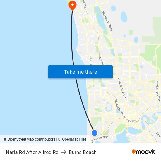 Narla Rd After Alfred Rd to Burns Beach map