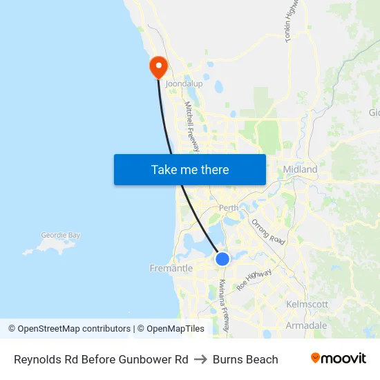 Reynolds Rd Before Gunbower Rd to Burns Beach map