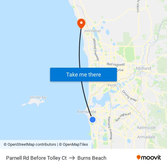 Parnell Rd Before Tolley Ct to Burns Beach map