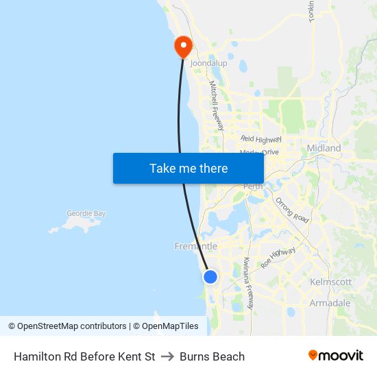 Hamilton Rd Before Kent St to Burns Beach map