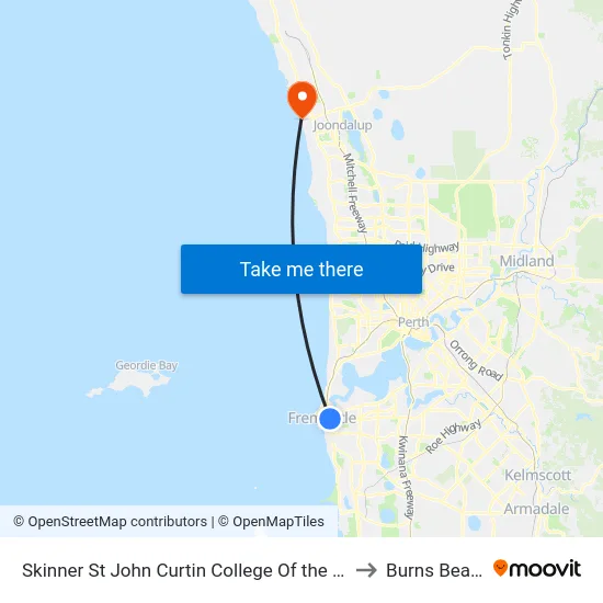 Skinner St John Curtin College Of the Arts to Burns Beach map