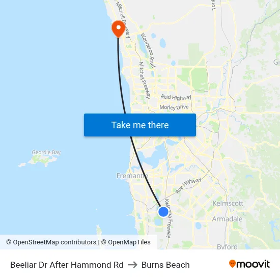 Beeliar Dr After Hammond Rd to Burns Beach map