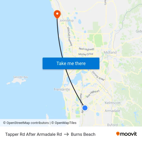 Tapper Rd After Armadale Rd to Burns Beach map