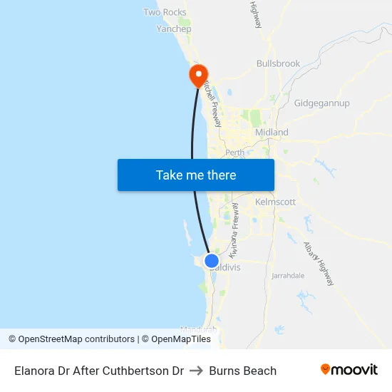 Elanora Dr After Cuthbertson Dr to Burns Beach map