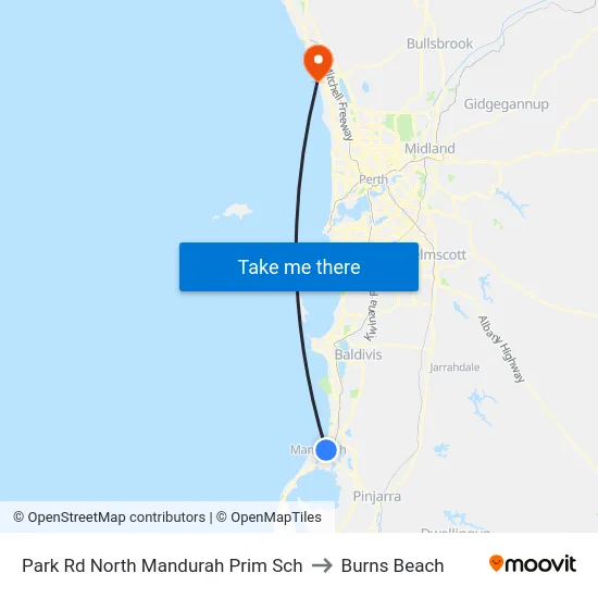 Park Rd North Mandurah Prim Sch to Burns Beach map