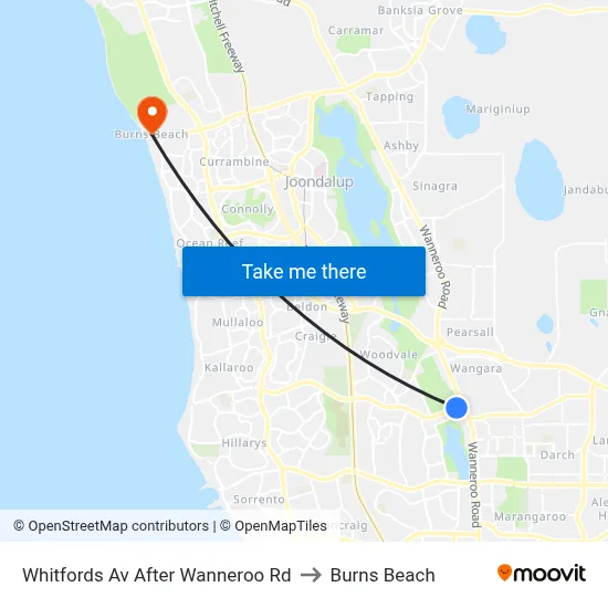 Whitfords Av After Wanneroo Rd to Burns Beach map