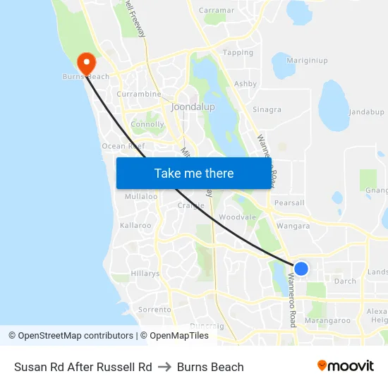 Susan Rd After Russell Rd to Burns Beach map
