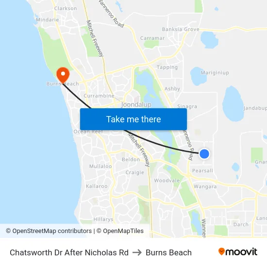 Chatsworth Dr After Nicholas Rd to Burns Beach map