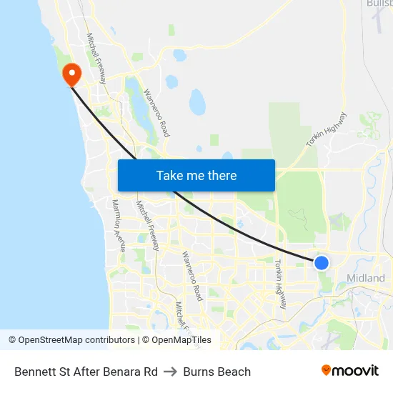 Bennett St After Benara Rd to Burns Beach map