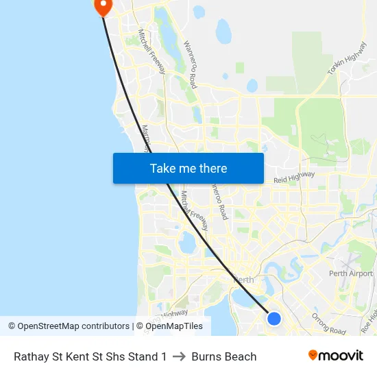 Rathay St Kent St Shs Stand 1 to Burns Beach map