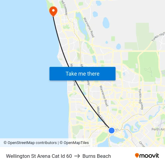 Wellington St Arena Cat Id 60 to Burns Beach map