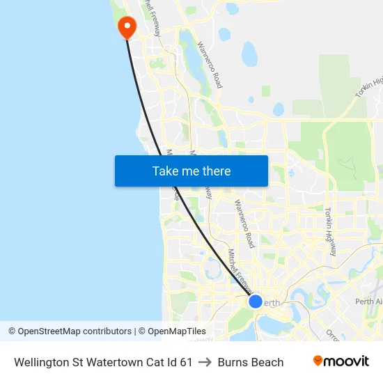 Wellington St Watertown Cat Id 61 to Burns Beach map