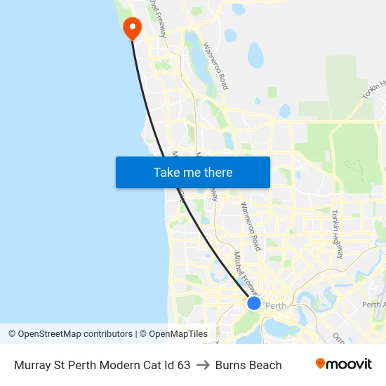 Murray St Perth Modern Cat Id 63 to Burns Beach map