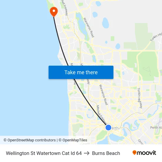 Wellington St Watertown Cat Id 64 to Burns Beach map