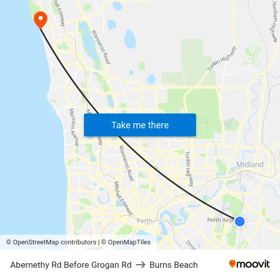 Abernethy Rd Before Grogan Rd to Burns Beach map