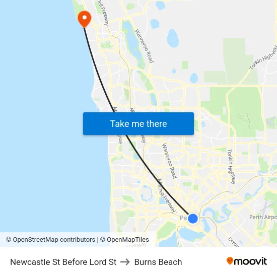 Newcastle St Before Lord St to Burns Beach map